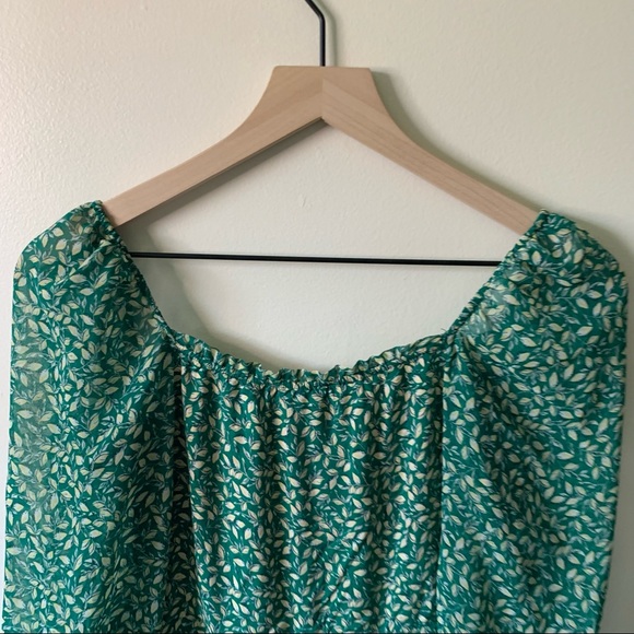 Zara Floral Green Midi Split Hem Dress Garden Plant Women's Medium - Picture 3 of 10